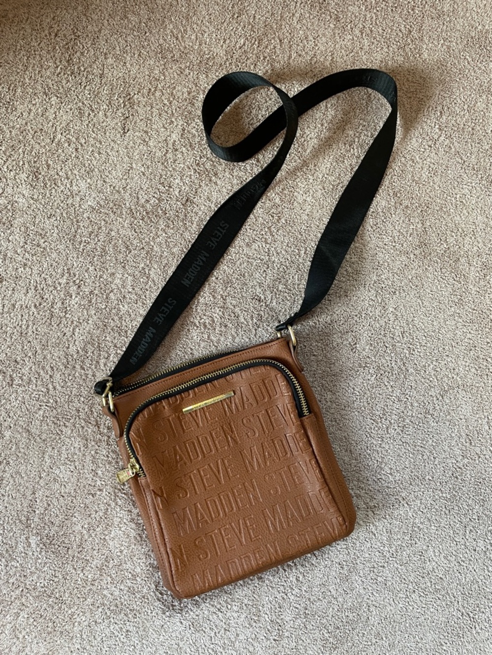 Steve Madden Tan Embossed Crossbody Messenger Bag